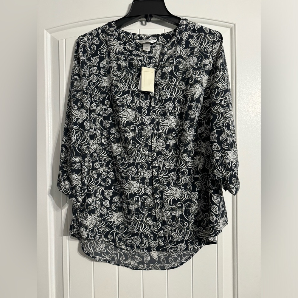 Christopher & Banks NWT Black White Grey Long Sleeve Blouse Medium